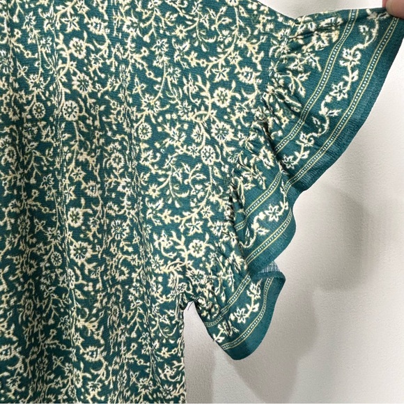 Max Studio Shift Dress Flutter Sleeves Teal Green White Vine Floral Print NWOT - Picture 5 of 7